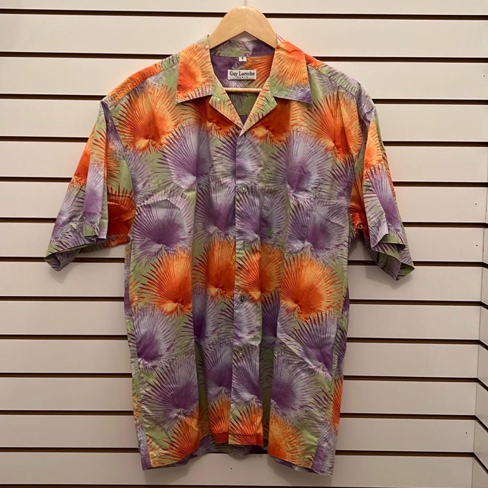Guy Laroche Orange and Purple Men's Casual Shirt